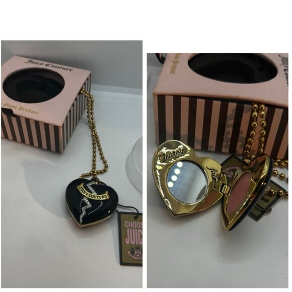 Juicy Couture NEW Vintage Y2K Enamel Heart Crystal Lip Gloss Pendant Necklace L - Picture 1 of 16